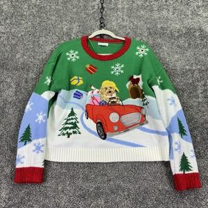 Jolly Sweaters Sweater Womens Large Multicolor Dog Car Ugly Christmas Knit